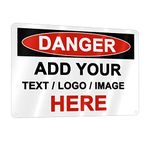 Custom Danger Signs Outdoor Metal - 12 x 8 Personalized Aluminum Caution Signs Rust-Proof Warning Sign Safety Signs for Home Business