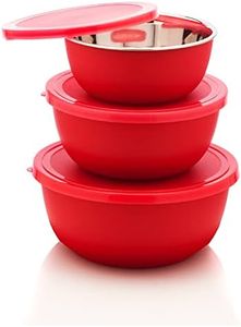 Signoraware Classic Microwave Safe Steel Container (Set of 3), 500ml+800ml+1250ml, Red, Standard, Stainless_Steel