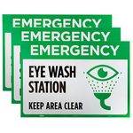 Emergency Eye Wash Station Decal Sign 3-pack - 10" x 7" Stick-on Reflective Sturdy Safety Warning Sign for OSHA Compliance in STEM Science Classroom Area and Chemical Hazard Research Laboratories