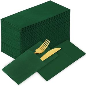 KAMMAK Dark Green Napkins Disposable with Pocket Cloth Like Dinner Paper Napkins Folded 100 Pack Paper Napkins Bathroom Hand Paper Guest Towel for Party Christmas Wedding Reception (16.5 x 16.5 inch)