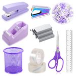 Purple Desk Accessories Set, Purple Gifts Office Supplies Kit Stapler and Tape Dispenser Set with Staple Remover 1000 Staples Pen Holder Office Gift for Coworkers