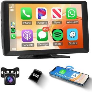 Rimoody Wireless Apple Carplay Android Auto Portable Car Stereo, 9'' HD Touchscreen Carplay Screen in Dash Voice Control, Bluetooth, AirPlay, Mirror Cast, AUX/FM 64G TF Card, Backup Camera (7V-32V)