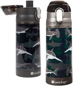Bentology Stainless Steel 13 oz Reusable Water Bottle for Kids, Shark - Double Wall Insulated, Spill Proof Lid w/Built-in Straw- Keep Liquids Hot or Cold For Hours- Fits in Lunch Boxes & Bags