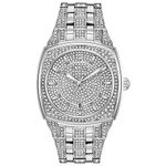 Bulova Men's Crystal Phantom 3-Hand Date Quartz Cushion Shaped Case Watch, Pave Crystal Dial, 40mm, Stainless Steel, Crystal Quartz Silver-Tone Stainless Steel Bracelet Crystal