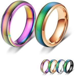 Bymivofun 2 Piezas Anillos de Estado de Ánimo, Anillo de Humor, para Novio, Novia, Fiesta Diaria, Cumpleaños, Día de San Valentín, Aniversario (Oro Rosa, Arco Iris, 64 (20.8))
