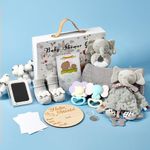 Baby Gifts for Boys Girls - Ideal 11Pcs Baby Gift Set for Newborns,Gender Reveal Gifts,Elephant Baby Shower Gifts Basket | Deluxe Elephant Decor Gender Neutral Baby Items - Baby Lovey Blanket Rattle