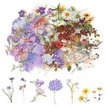 120Pcs Transparent Flower Stickers for Scrapbooking PET Nature Plant Stickers Floral Stickers Vintage Craft Sticker Colorful Small Flower Sticker for Journaling Scrapbooking Clear Flower Decals