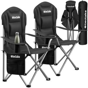 tectake® Lot de 2 Chaise Pliante Camping Fauteuil Pliable Ultra léger Rembourrage en Mousse avec Porte Gobelet & Sac de Transport, idéal Chaise Camping Voyages, Pêche, Festival, Plage