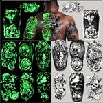 Temporary Tattoos Adult, Glow in The Dark tattoos, Wolf Tiger Lion Skull Waterproof Fake Tattoo Sticker for Women Men Kids, Halloween Rave Festival Party Supplies Decorations, 24 Sheet