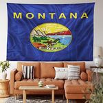 Lunarable American Tapestry, Montana Flag Plow Shovel Pick Rest in a Field by Missouri River National, Fabric Wall Hanging Decor for Bedroom Living Room Dorm, 28" X 23", Navy Blue