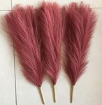 SATYAM KRAFT 3 Pcs Faux Pampas Small Fluffy Artificial Flowers Fake Flower for Home, Office,Bedroom Decoration, Diwali Decor, Festivals, Occasion (Without Vase Pot) (Dark Red)