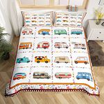 Camping Car Duvet Cover Camper Happy Holiday Bedding Set for Kids Boys Girls Children Kawaii Style Comforter Cover Ultra Soft Floral Bedspread Cover King Size Zipper