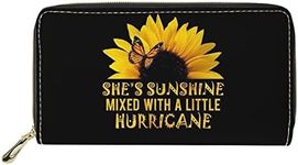 Dolyues Sunflower Pattern Black Purse for Women, Large Capacity Cell Phone Bag Clutch Long Purse, Zipper Card Case Wallet for Women Business