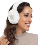 HDE Women's Fuzzy Faux Fur Earmuffs Foldable Ear Warmers with Rhinestone Charms - White Snowflake Charm