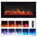 FlameKo Wilton 36"/92cm Electric Fireplace, Wall Mounted, Recessed, 9 Colour Flame Effect, Media Wall Compatible, 900W - 1800W Heater, Remote Control