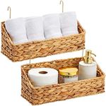 Farmlyn Creek 2 Pack Wall Mounted Hyacinth Storage Baskets with Hooks for Laundry Room, Nursery (15 x 6 x 6 Inches)