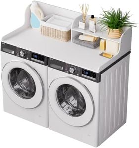 ClimbHope Washer Dryer Countertop with Shelf, 54" x 27.5" 2-Tier Bamboo Laundry Topper, Washer and Dryer Countertop for Laundry Room Organization with Edge Rails, Waterproof, White