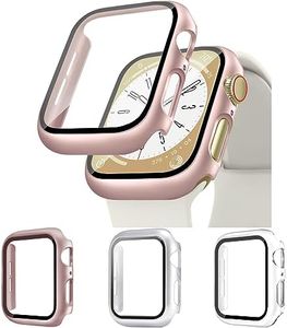 3Pcs for Apple Watch Case 44mm 40mm 45mm 41mm Screen Protector,Hard PC Case with Tempered Glass Screen Protector for Apple Watch Series 9/8/SE/SE 2nd/7/6/5/4,iwatch Protective Face Cover Bumper