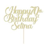 Personalised Happy Birthday Cake Topper Cake Decorations Double Sided Glitter Cake Toppers Custom Gifts for Women Men Friend with Any Age Name on 1st 10th 20th 30th 40th 50th (Champagne Gold)