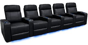 Valencia Piacenza Home Theater Seating | Premium Top Grain Nappa 9000 Leather, Power Recliner, LED Lighting (Row of 5, Black)