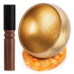 Tibetan Singing Bowls Set 100% Hand-hammered in Nepal with Silk Cushion and Mallet Meditation Yoga Chakra Gifts for Women, Men(9.5 x 5 cm)