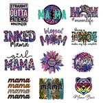 12Pcs Inked Mama Iron On Decals for Clothing Blessed Mama Iron On Patches Sunflower Washable DIY Heat Transfer Stickers for T-Shirt Jean