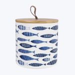 Youngs 61581 Nautical Fish Canister with Silicon Seal Wood Lid, Ceramic