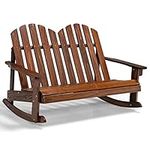 COSTWAY Kids Adirondack Rocking Chair, 2-Seat Outdoor Relax Porch Rocker with Slatted Seat, Smooth Rocking Feet, High Back Patio Rocking Armchair for Fire Pit, Lawn, Deck and Poolside (Coffee)