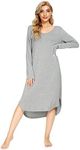 WiWi Viscose Nightgowns for Women Soft Long Sleeve Sleep Shirt Comfy Nightshirts Sleepwear Plus Size Pajamas S-4X, A-heather Grey, Large