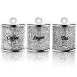 Cedilis 3 Pack Decorative Coffee Tea Sugar Canisters with Crushed Crystal Diamonds, Glass Kitchen Food Storage Containers, Bling Kitchen Jar for Kitchen Countertop Decor, Silver