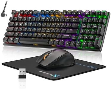 Wireless Mechanical Gaming Keyboard and Mouse Combo, 98 Keys RGB Backlit Brown Switch, Ergonomic Wireless Gaming Mouse and Mouse Pad, 3-Mode USB-C/2.4G/BT5.0, Full Anti-Ghosting for PC Laptop Gamer