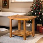 DWVO Teak Shower Bench with Storage Shelf for Shaving Legs, 20.9'' Solid Wood Shower Stool Bath Seating Bench for Shower with Non-Slip Feet, Easy Assembly for Indoor and Outdoor Use