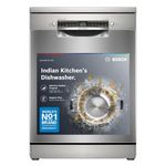 Bosch 15 Place Setting Free Standing Dishwasher for Indian Utensils, Intensive Kadhai Program, Home Connect WiFi, Inbuilt Heater, Fits Up to 80 Utensils, Silver Inox (SMS6HMI00I)