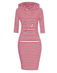 MISSKY Women Pullover Striped Pocket 3 4 Sleeve Dresses for Women (2XL,Red White)