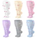 Zuimei 6 Pairs Women Plus Size Leg Compression Socks Wide Calf Compression Support Socks for Women Ideal for Flight Travel Varicose Veins XXL