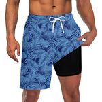 UNICOMIDEA Men Swim Trunks with Compression Liner 9 Inch Long Board Shorts, A1 Blue Deep, Large