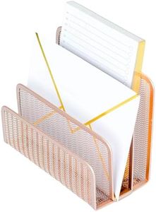 BLU MONACO Rose Gold Metal Mesh Letter Sorter | 3-Slot Vertical Mail Organizer for Desk, Office and Home | Compact Mail Holder for Envelopes, Documents and Files | Modern Desktop Organizer