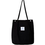 KEYRI Corduroy Totes Bag Women Girls Shoulder Handbags Cord Bag Large Reusable Carry Bag Pocket Big Capacity Shopping Bag with Inner Shoulder Bag for School College Travel Work Beach Casual (Black)