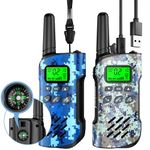 Inspireyes Walkie Talkies for Kids Rechargeable with Compass, Gifts for Kids, Boys Girls Ages 3-12, 2-Pack Camouflage Kids Toys, Long Range 48-Hour Battery, Outdoor Camping Games