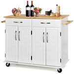 TANGZON Large Kitchen Island on Wheels, Rolling Kitchen Storage Trolley with 2 Cabinets, 2 Drawers, Adjustable Shelves, Rubber Wood Worktop & Side Handles, Dining Room Utility Serving Cart (White)