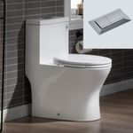 WOODBRIDGE Short Compact Tiny Dual Flush 1.28 GP One Piece Toilet,with Soft Closing Seat,1000 Gram MaP Flushing Score Small Toilet with Chrome Button B0500-CH, White