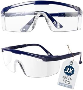 LANON Anti-Fog Safety Goggles with Ajustable Temples, 2.5 Times ANSI Z87.1 Double-sided Antifog, Side Protection, High Transmission, Lightweight & Comfortable Safety Glasses.