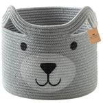 HomeyPine Dog Basket, Grey Woven Cotton Rope Animal Storage Basket Bin for Kids, Baby Nursery Hamper with Handles, Animal Storage Baskets for Nursery, Kids | Pet Gift Basket for Dog, Cat