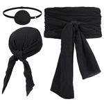 Pirate Head Scarf Sash Belt Halloween Costume Women Men Medieval Renaissance Pirate Bandana Headband Waist Belt, Black