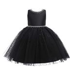 Weileenice Flower Girl Dress Classic Black Vintage Rhinestone Pre-Teen Formal Pageant Evening Birthday Princess Wedding Church Halloween Ballgown 6-7 Big Girls Sequins Tulle Tutu Dresses Holiday Gala