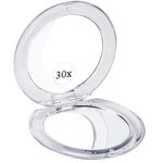Small & Compact 30X Travel Makeup Mirror for Women - Mini Pocket Size for Purse and Handbag - Makeup Bag Essentials - Round 8cm x 8cm (Clear)