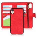 ShunJieTech for iPhone XR Case[6.1 inch] 2 in 1 Detachable Wallet Magnetic Case PU Leather Folio Flip Cover with Zipper Coin Pocket & 6 Card Slots-Red