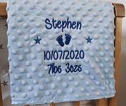 Personalised Baby Blanket Luxury Bubble Style Blue Round Font Name Date Weight Print