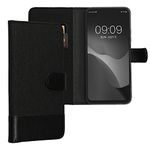 kwmobile Wallet Case Compatible with Xiaomi Redmi Note 12 (4G) - Case Fabric and Faux Leather Phone Flip Cover - Anthracite/Black