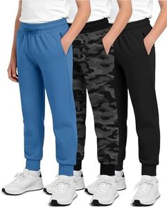 Real Essentials 3 Pack: Boys Youth Teen Active Athletic Basic Soft Kids Sports Fleece Jogger Soccer Track Gym Running Slim Pajama Sweatpants Casual Pantalones Winter Pockets-Set 8,XS(6-7)